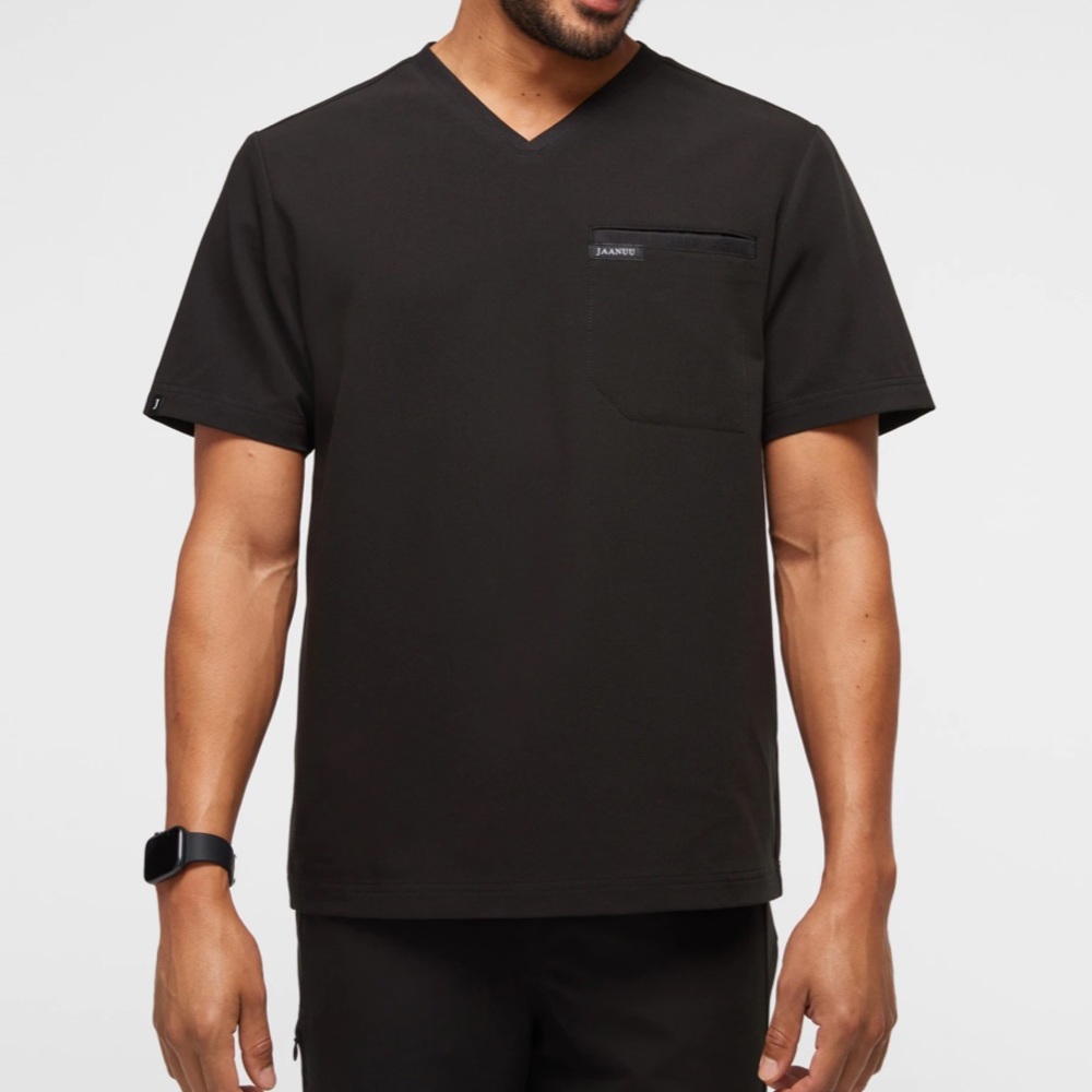 Jaanuu Mens Two Pocket Scrub Top Black